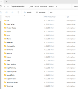 OpenRoads Designer - foldery ze standardami
